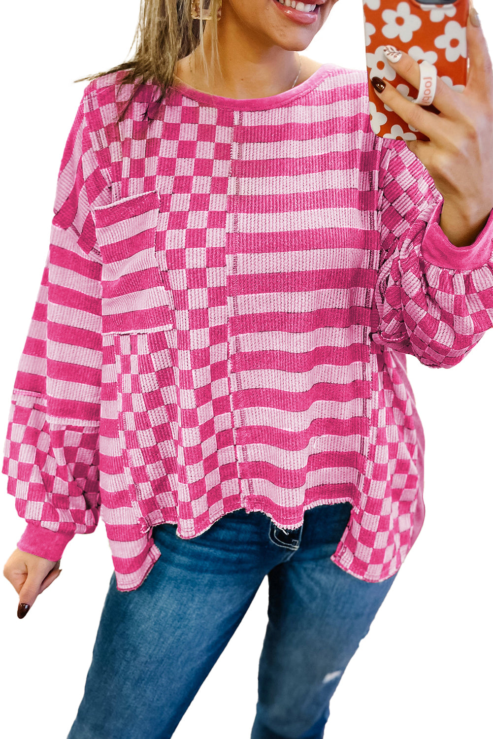 Rose Red Checkerboard Blouse. GCollection