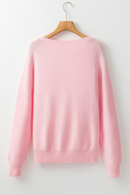 Pink Knitted Flower Pattern Sweater. GCollection