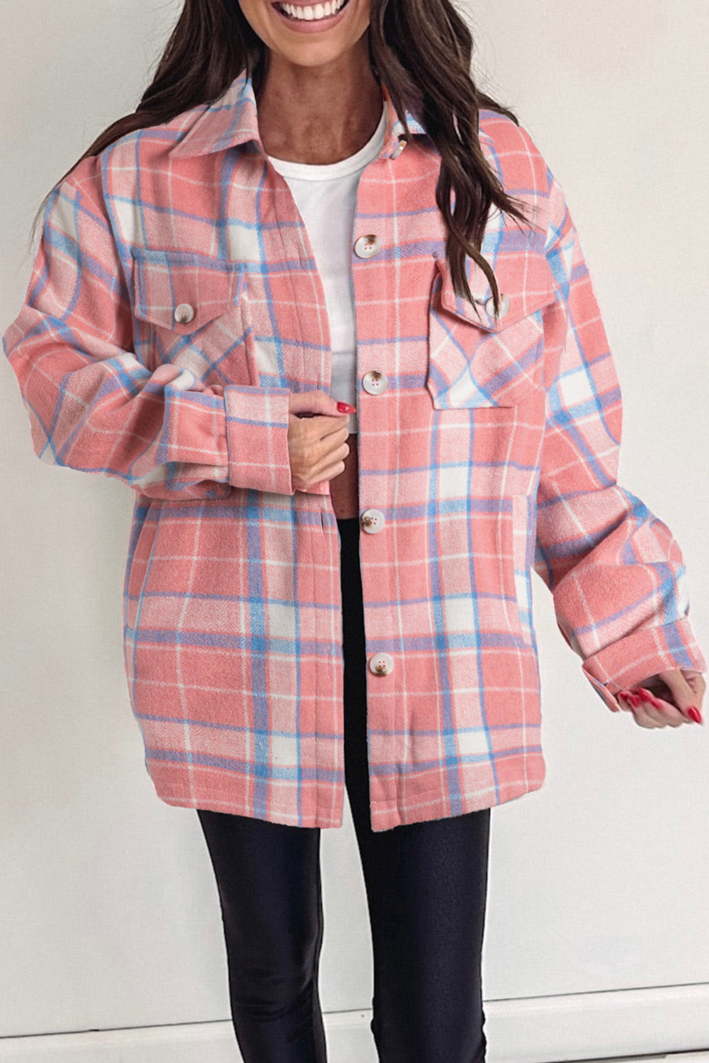 Pink Plaid Button Up Shacket. GCollection