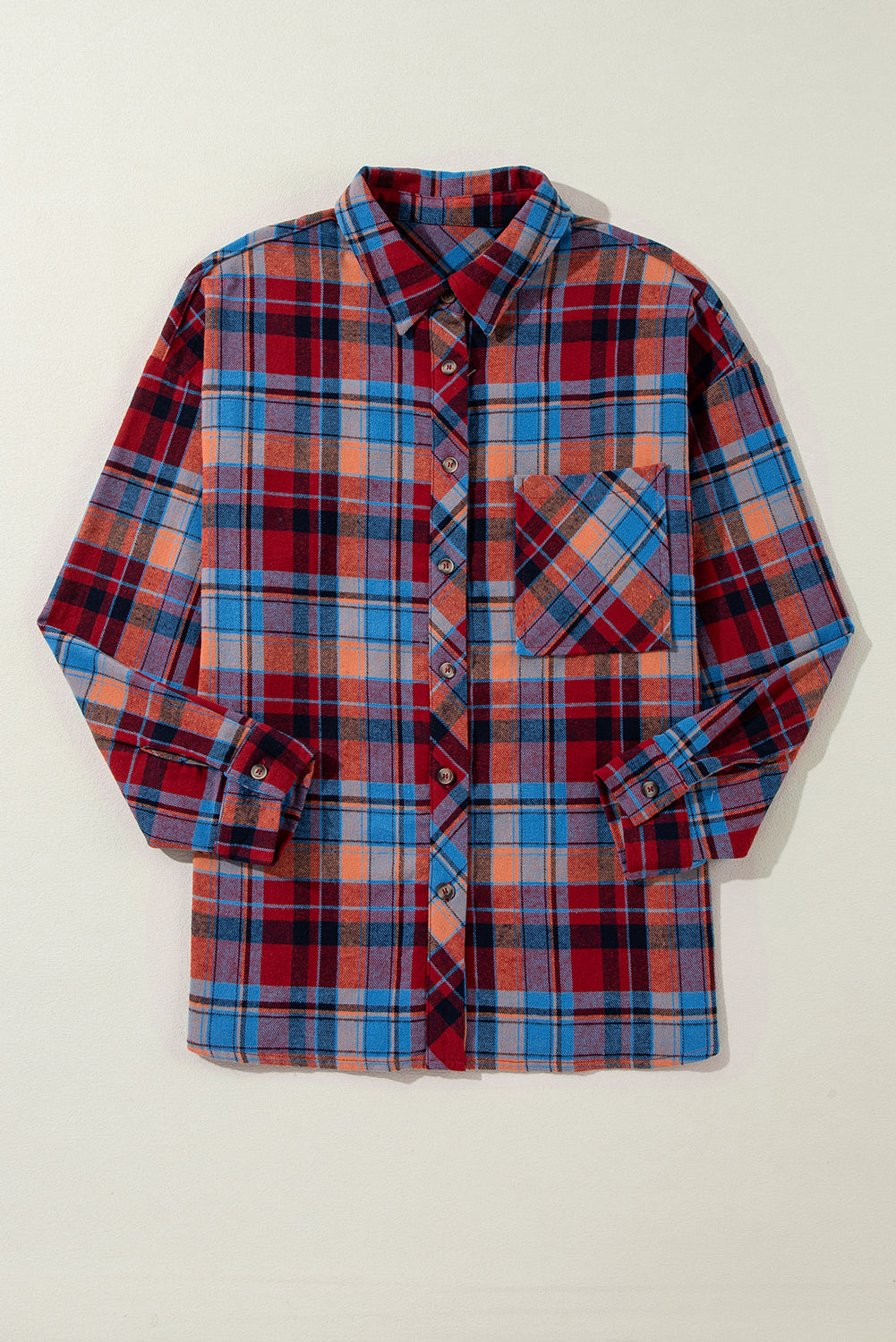 Red Plaid Print Loose Vintage Shirt. GCollection