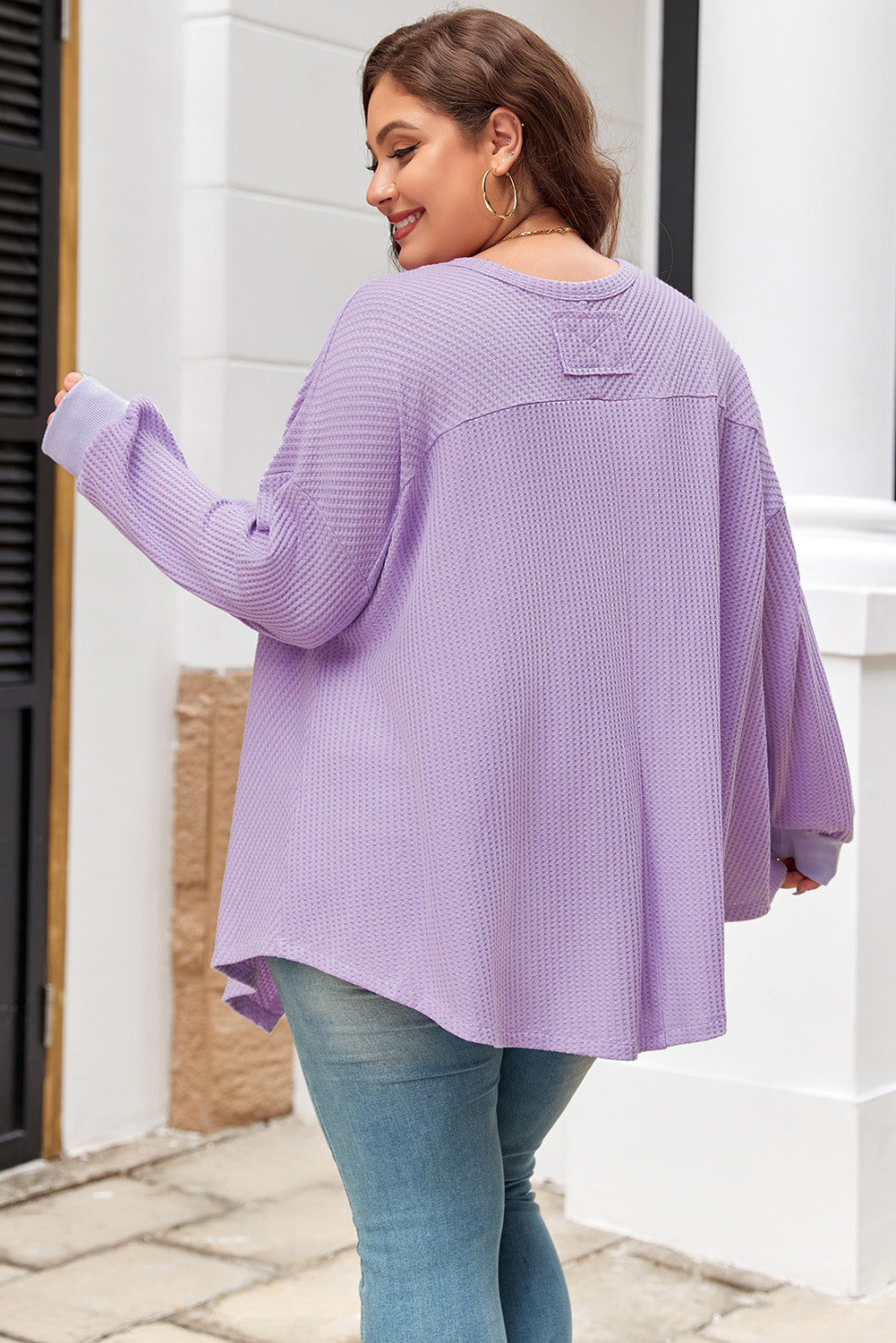 Waffle Knit Exposed Seam Flowy Top. PSCollection