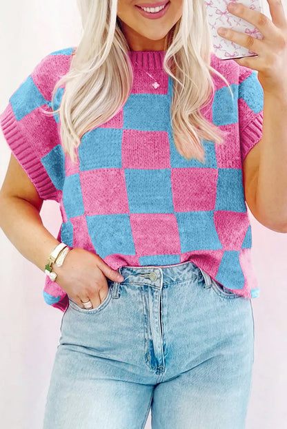 Sachet Pink Colorblock Plaid Pattern Top. GCollection