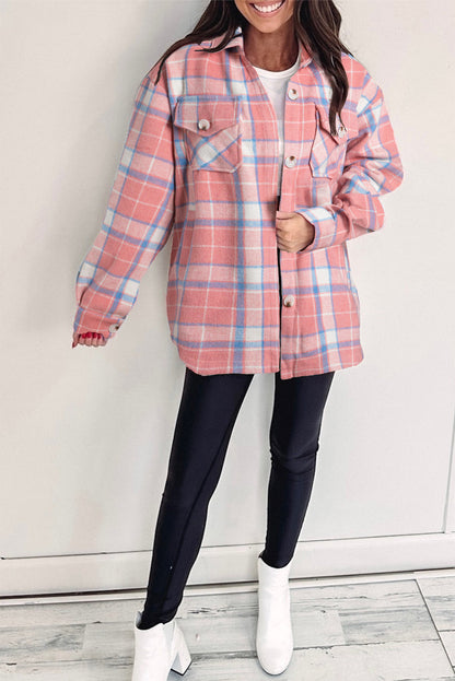 Pink Plaid Button Up Shacket. GCollection