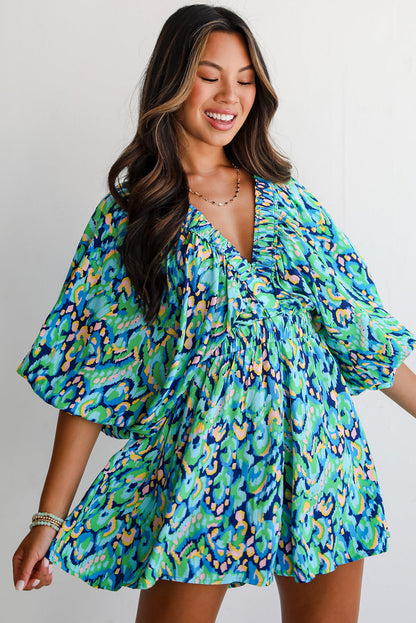 Green Abstract Print High Waist Romper. GCollection