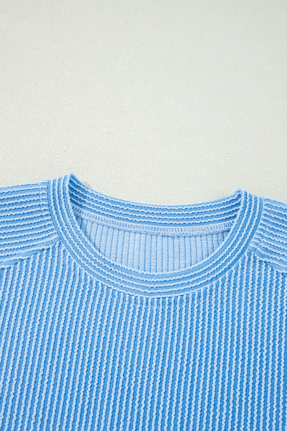 Blue Solid Corded Knit Short Sleeve Set. GCollection