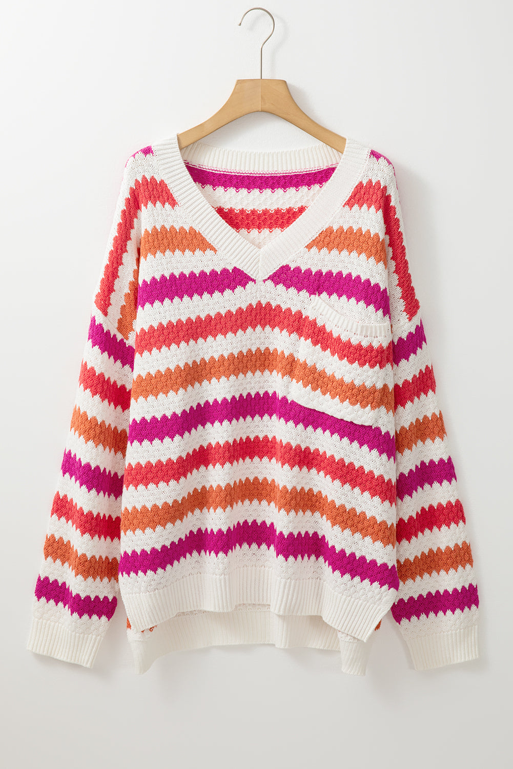 Pink Stripe V Neck Sweater. PSCollection