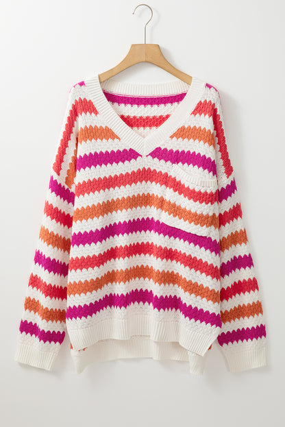 Pink Stripe V Neck Sweater. PSCollection