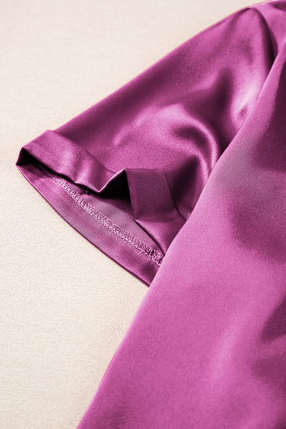 Purple Short Sleeve Satin Shirt. GCollection