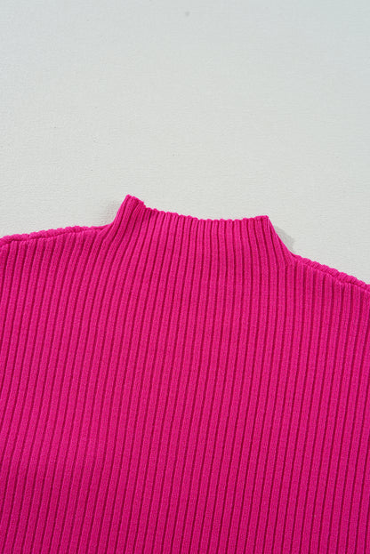 Rose Red Patch Pocket Ribbed Knit Sweater Top. GCollection