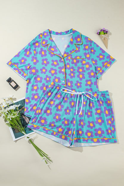 Teal Flower Print PJ Set. PSCollection