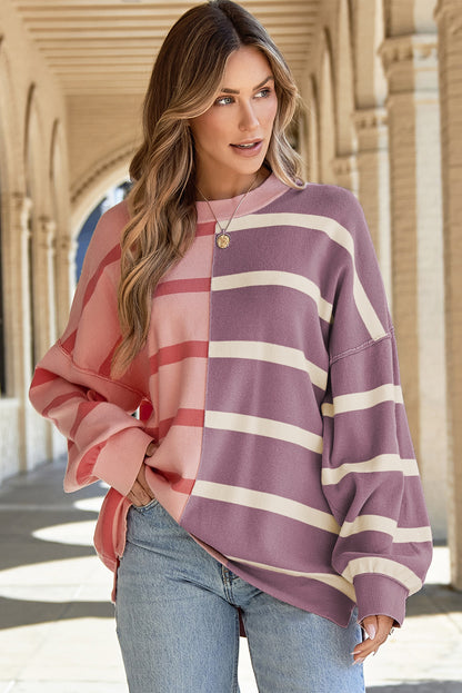 Pink Stripe Colorblock Oversized Sweater. GCollection