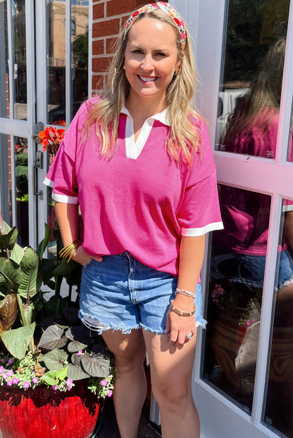 Pink Contrast Short Sleeve Plus Size Top. PSCollection