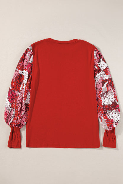 Red Contrast Mixed Animal Print Lantern Top. GCollection