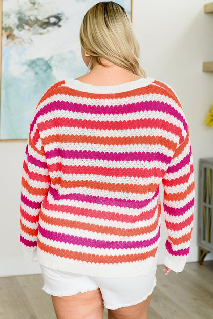 Pink Stripe V Neck Sweater. PSCollection