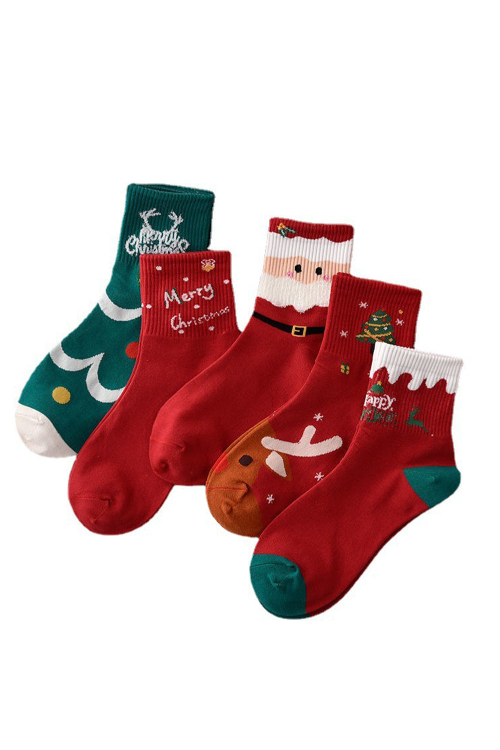 Red 5 Pairs Festive Merry Christmas Print Socks. GCollection