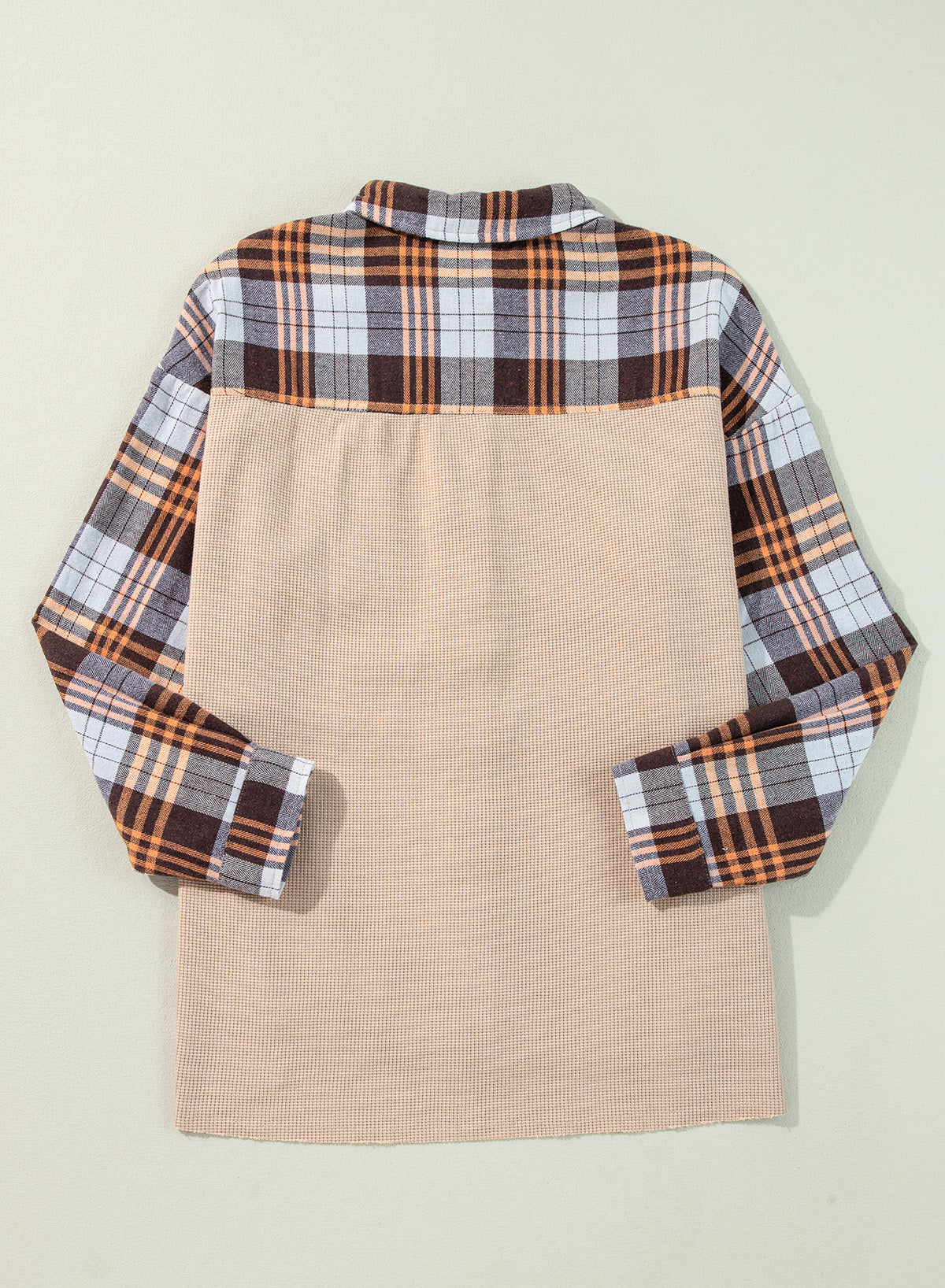 Khaki Knit Plaid Patchwork Shacket. GCollection