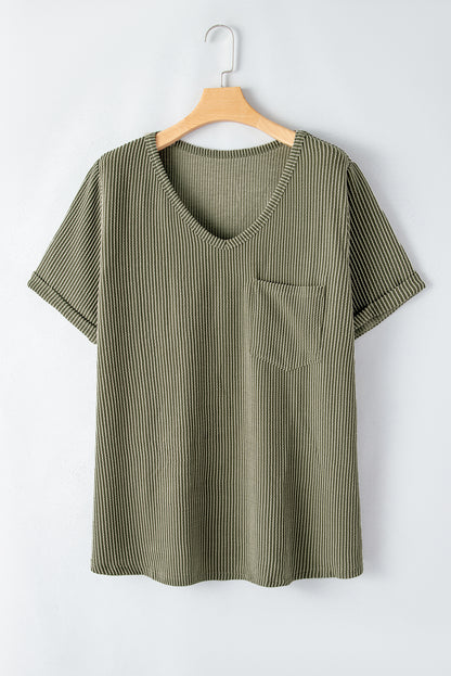 Mist Green Plus Corded V Neck Tee. PSCollection