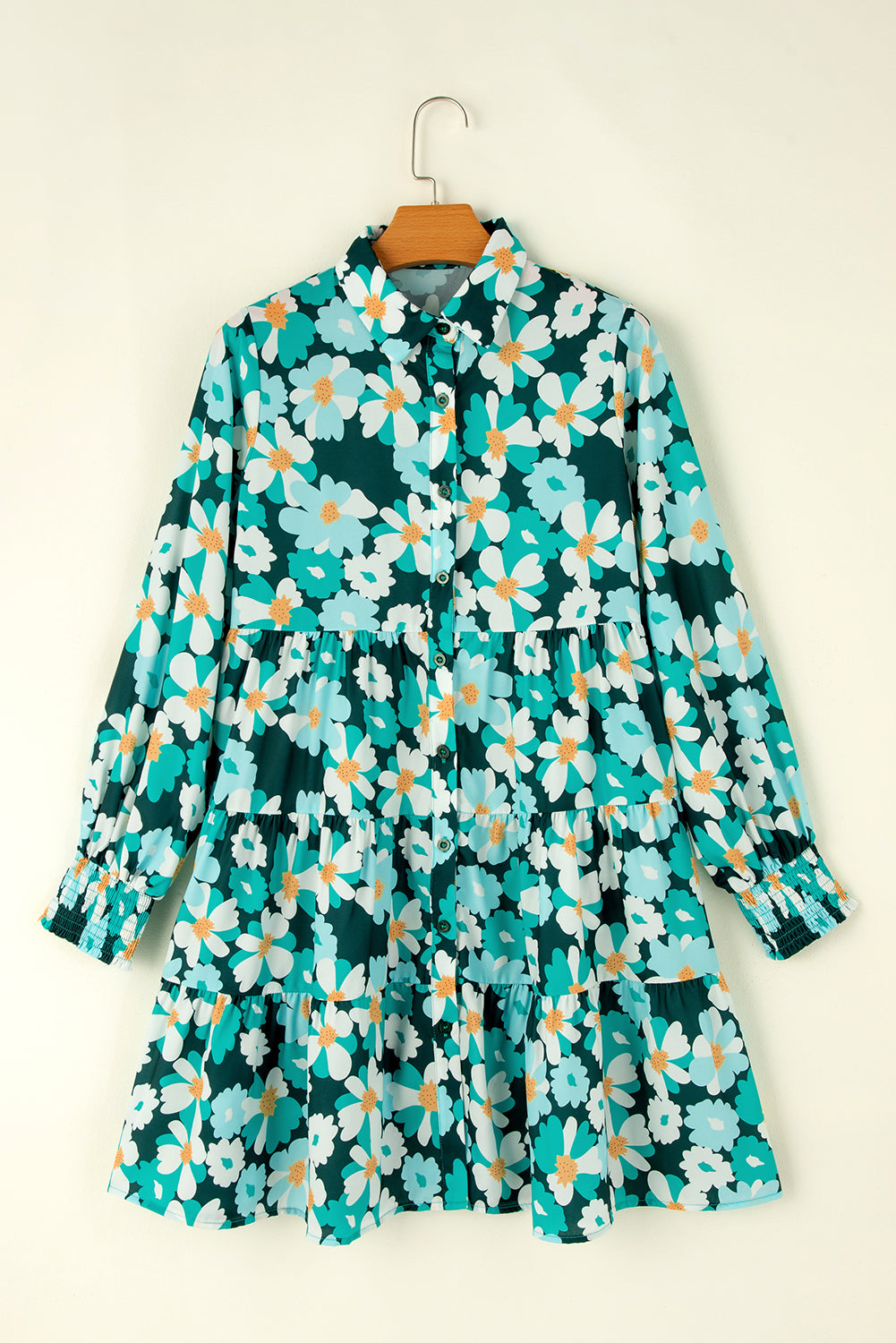 Green Floral Long Puff Sleeve Dress. GCollection