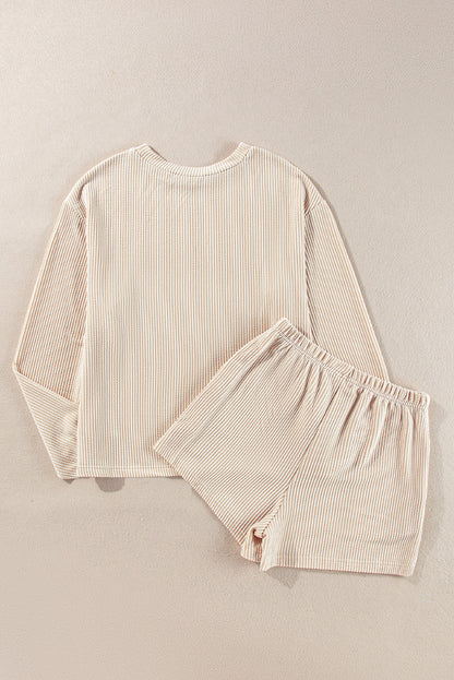 Corded Knit Long Sleeve Top and High Waist Shorts Set. GCollection