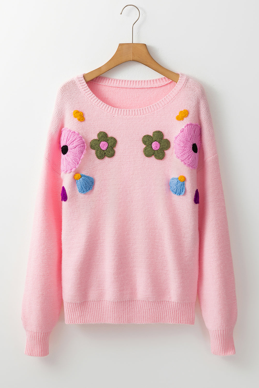 Pink Knitted Flower Pattern Sweater. GCollection