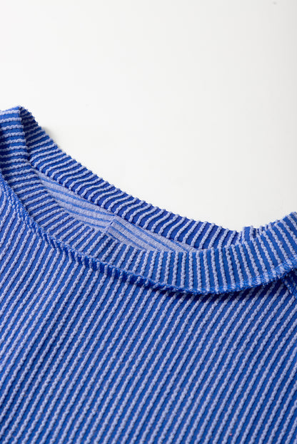 Dark Blue Textured Knit Exposed Stitching T-shirt. GCollection
