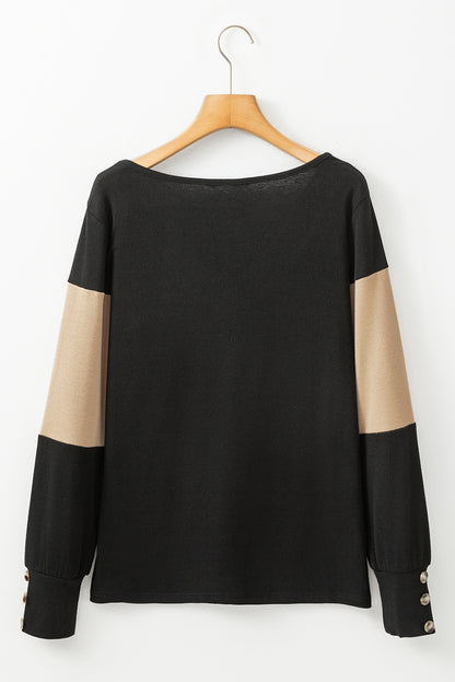 Colorblock Long Sleeve V Neck Top. GCollection