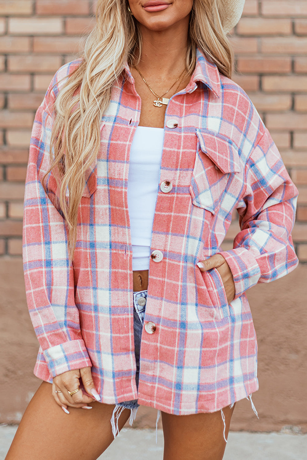 Pink Plaid Button Up Shacket. GCollection