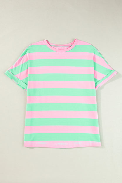 Pink Stripe Colorblock  Loose Tee. GCollection