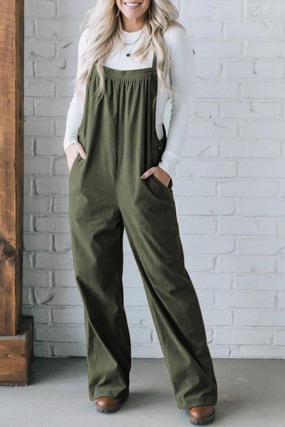 Jungle Green Solid Pocketed Loose Fit Corduroy Overall. GCollection