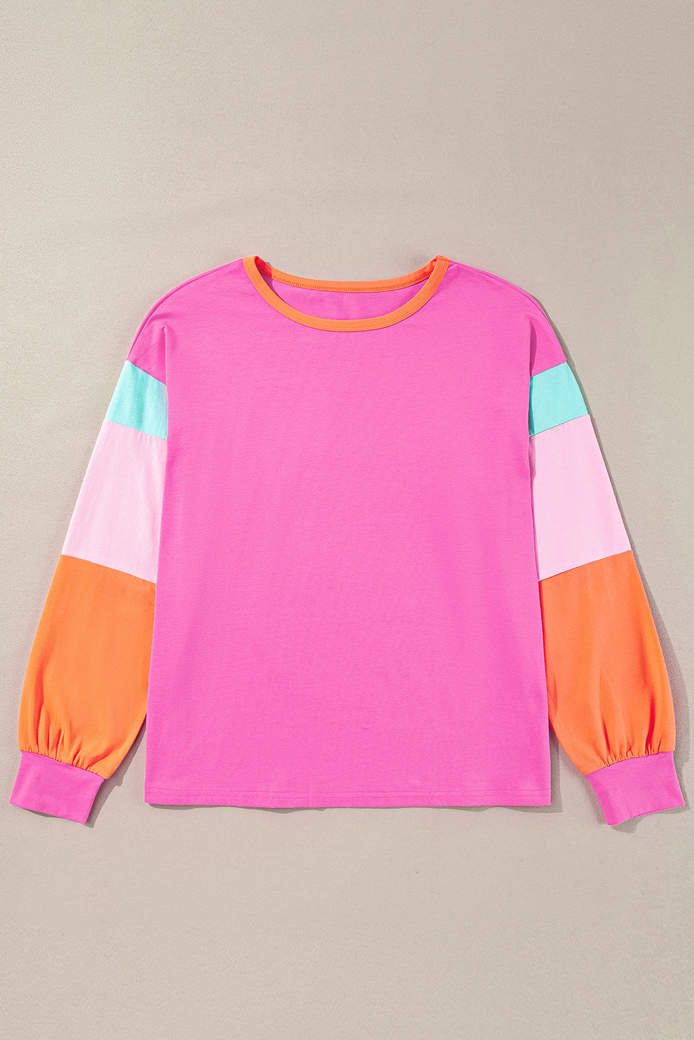 Rose Colorblock Long Sleeve Loose Top. GCollection