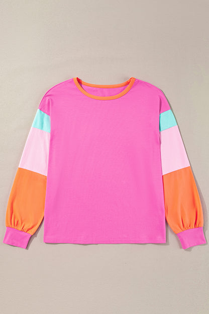 Rose Colorblock Long Sleeve Loose Top. GCollection