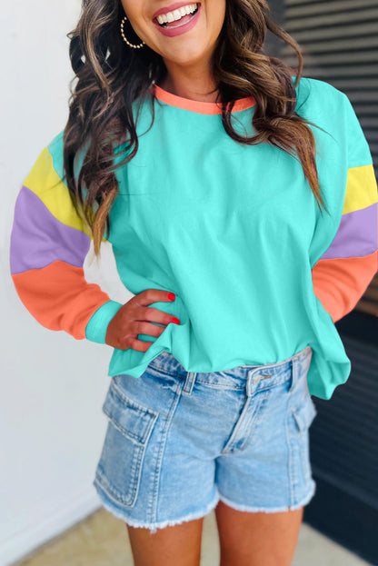 Light Blue Colorblock  Loose Top