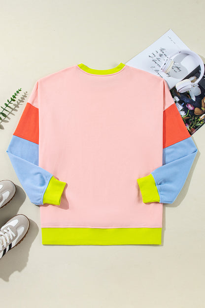 Light Pink Colorblock Patchwork Sweatshirt. PSCollection