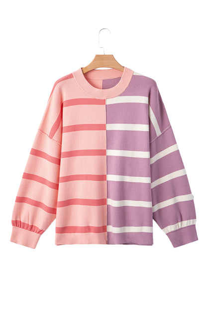 Pink Stripe Colorblock Oversized Sweater. GCollection