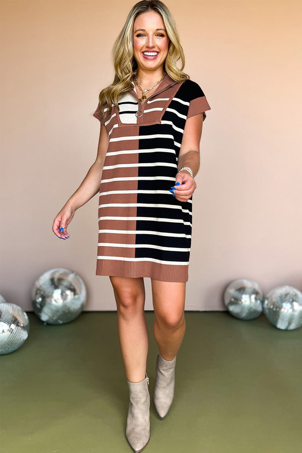 Black Stripe Color Block Sweater Dress. GCollection