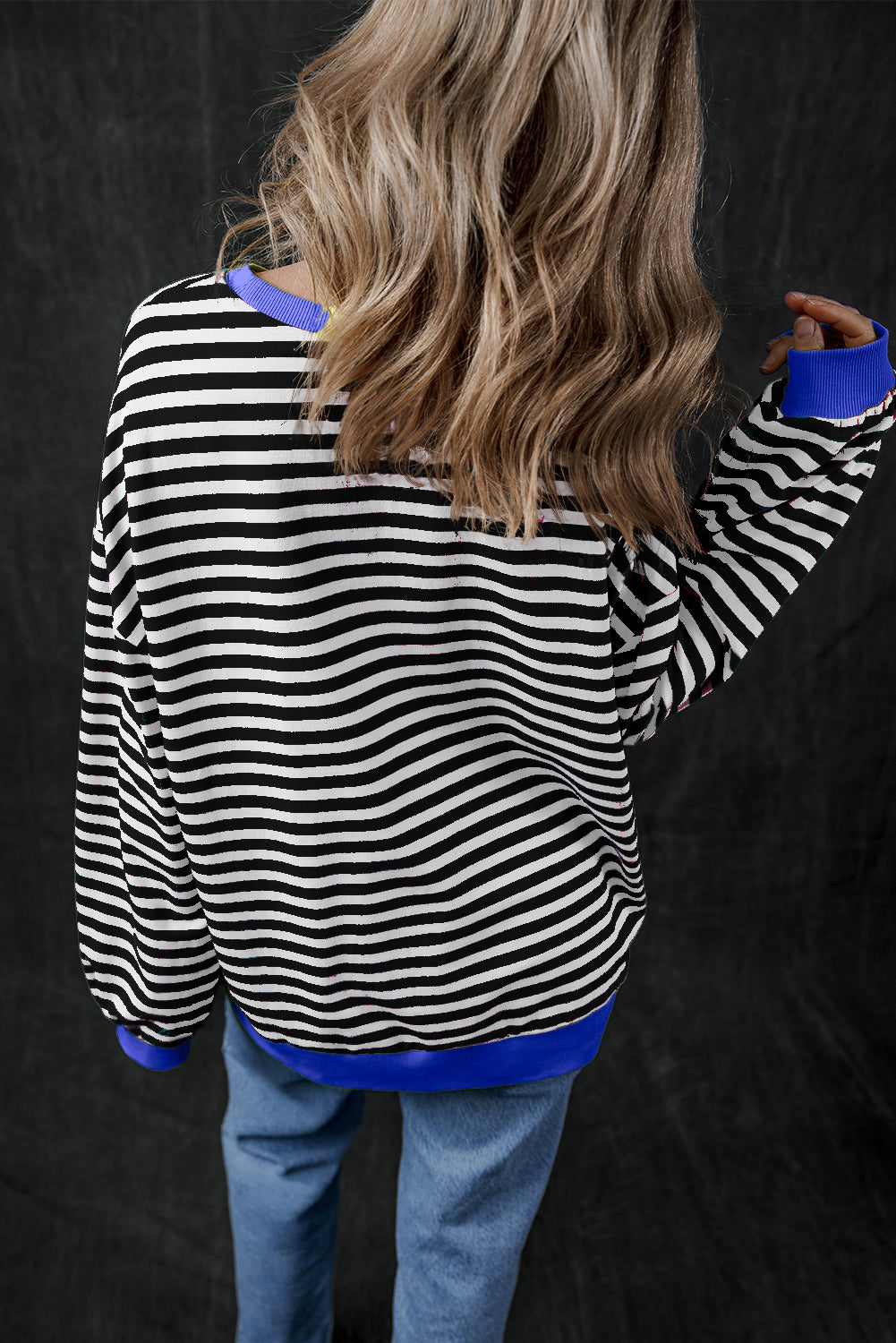 Black Stripe Oversized Contrast Trim Sweatshirt. GCollection