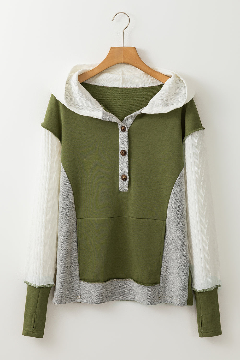 Jungle Green Color Block Textured Hoodie. GCollection