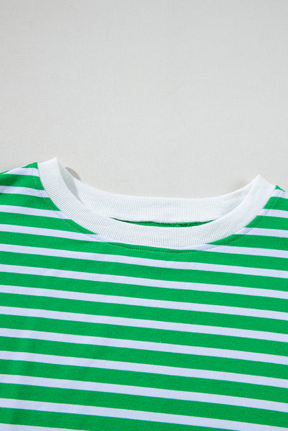 Dark Green Striped Cap Sleeve Tee and Shorts Set. GCollection