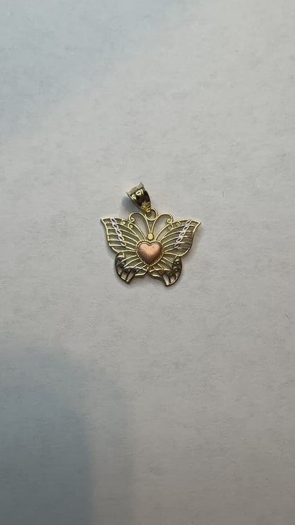 10K tri-color gold butterfly pendant